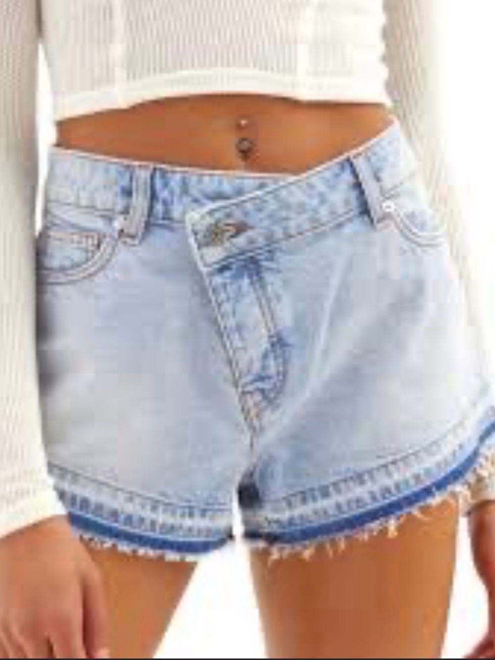 BDG Asymmetrical A-Line short Light Blue Faded Cutoff Denim Shorts